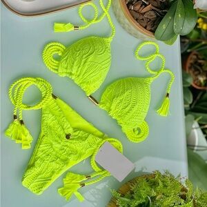 Neon Green Textured Bikini Set